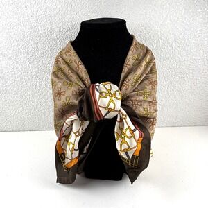 Golden Camel Silk Scarf Womens OS Brown Equestrian Buckle Print
